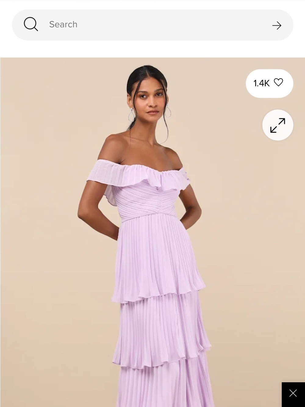 Lulu's Lavender Off-the-Shoulder Tiered Pleated Maxi Dress